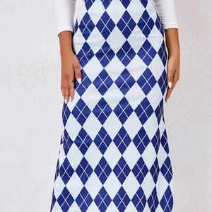 High Waist Royal Blue & White Gingham Midi Skirt